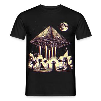 Ancient Pyramid UFO Mystery Design Shirt - Men's T-Shirt - black - Front - AI Model Male 178 light (178cm)