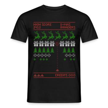 Envahisseurs de Noël | Jeu de tir | Noël moche - T-shirt homme - noir - Devant - AI Model Male 178 light (178cm)