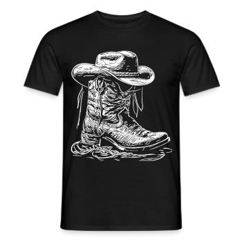 Western Stiefel Linienbild - Männer T-Shirt - Schwarz - Vorne - AI Model Male 178 light (178cm)