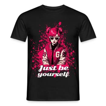Écolière rose – Sois juste toi-même - T-shirt homme - noir - Devant - AI Model Male 178 light (178cm)