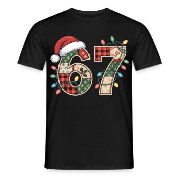 Lustige Xmas Zahl 67 mit Lichterkette - Männer T-Shirt - Schwarz - Vorne - AI Model Male 178 light (178cm)