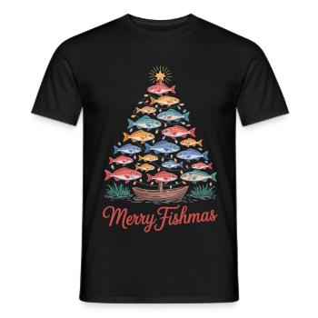 Joyeux Poisson Sapin de Noël en poisson - T-shirt homme - noir - Devant - AI Model Male 178 light (178cm)