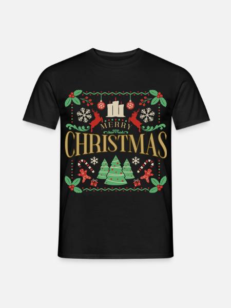 Merry Christmas Festdesign mit Tannen Ugly Stil - Männer T-Shirt - Schwarz