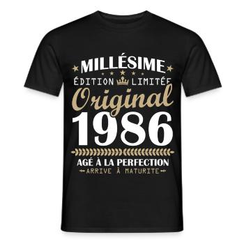 Millésime 1986 Original Cadeau Anniversaire 40 ans - T-shirt homme - noir - Devant - AI Model Male 178 light (178cm)