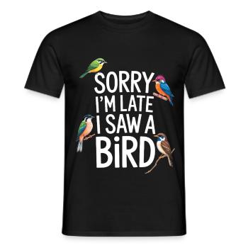 Désolé, je suis en retard, j’ai vu un oiseau observer les oiseaux - T-shirt homme - noir - Devant - AI Model Male 178 light (178cm)