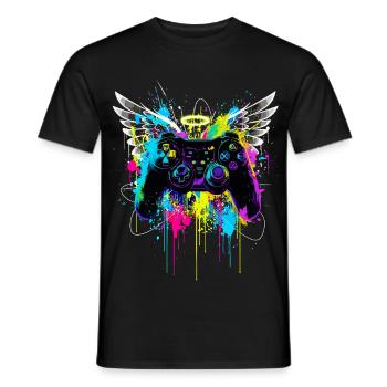 Gaming Controller Flügel Streetart Farbspritzer - Männer T-Shirt - Schwarz - Vorne - AI Model Male 178 light (178cm)