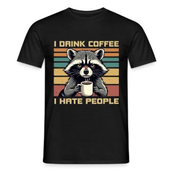Grumpy Funny Raccoon Drink Coffee and Hate People - T-shirt homme - noir - Devant - AI Model Male 178 light (178cm)