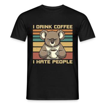 Grummeliger lustiger Koala trinken Kaffee und hassen Menschen - Männer T-Shirt - Schwarz - Vorne - AI Model Male 178 light (178cm)