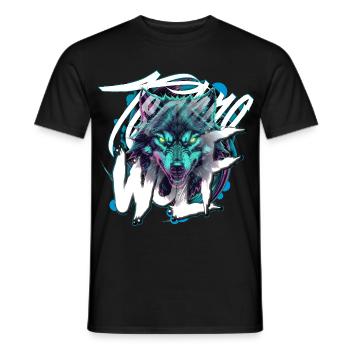 Neon Techno Wolf Head–Rave Wolf - Männer T-Shirt - Schwarz - Vorne - AI Model Male 178 light (178cm)