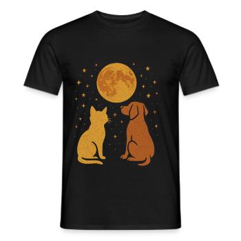 Hund Katze Tier Freundschaft Nachthimmel - Männer T-Shirt - Schwarz - Vorne - AI Model Male 178 light (178cm)