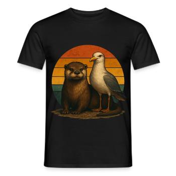 Otter Möwe Retro Tierfreunde - Männer T-Shirt - Schwarz - Vorne - AI Model Male 178 light (178cm)
