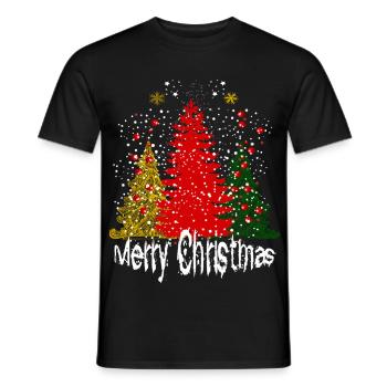 Merry Christmas Trees snow Xmas Family - Men's T-Shirt - black - Front - AI Model Male 178 light (178cm)