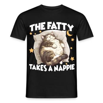 Fat Cat Sleep T Funny Cuddle T for Cats - Men's T-Shirt - black - Front - AI Model Male 178 light (178cm)