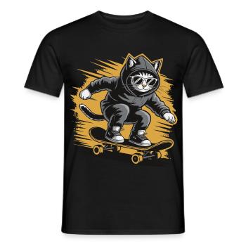 Chat patineur en sweat à capuche avec lunettes de soleil - T-shirt homme - noir - Devant - AI Model Male 178 light (178cm)
