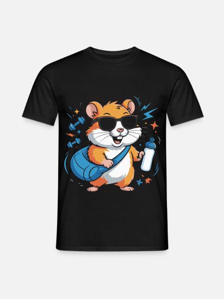 Hamster Fitnessstar Mit Sonnenbrille - Männer T-Shirt - Schwarz