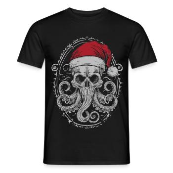 Dark Xmas Skull – Octopus Octopus Tentacle - Men's T-Shirt - black - Front - AI Model Male 178 light (178cm)