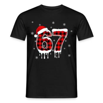Six Seven 6 7 Meme Plaid Design with Santa Hat - Men's T-Shirt - black - Front - AI Model Male 178 light (178cm)