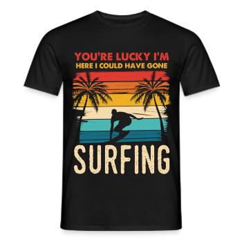 Surfing at sunset - Men's T-Shirt - black - Front - AI Model Male 178 light (178cm)