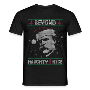 BEYOND NAUGHTY & NICE NIETZSCHE UGLY CHRISTMAS - Männer T-Shirt - Schwarz - Vorne - AI Model Male 178 light (178cm)