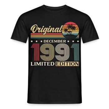 34th Birthday Original December Born 1991 - Men's T-Shirt - black - Front - AI Model Male 178 light (178cm)
