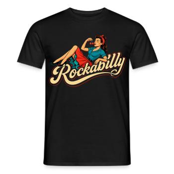 Rockabilly Woman 50s Reclining Petticoat Gift - Men's T-Shirt - black - Front - AI Model Male 178 light (178cm)