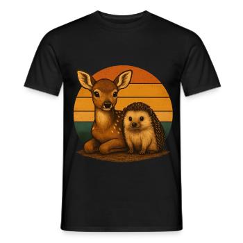 Hirsch Igel Retro Tierfreunde - Männer T-Shirt - Schwarz - Vorne - AI Model Male 178 light (178cm)