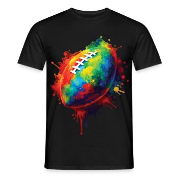 Rugbyball – Farbenfrohes Sportdesign für Fans - Männer T-Shirt - Schwarz - Vorne - AI Model Male 178 light (178cm)