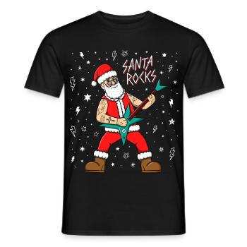 Der Weihnachtsmann spielt Gitarre. Heavy Metal Weihnachten - Männer T-Shirt - Schwarz - Vorne - AI Model Male 178 light (178cm)