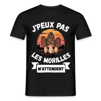 Morilles Humour Jpeux Pas - T-shirt homme - noir - Devant - AI Model Male 178 light (178cm)