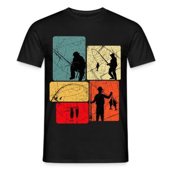 Silhouettes de pêche Look rétro - T-shirt homme - noir - Devant - AI Model Male 178 light (178cm)