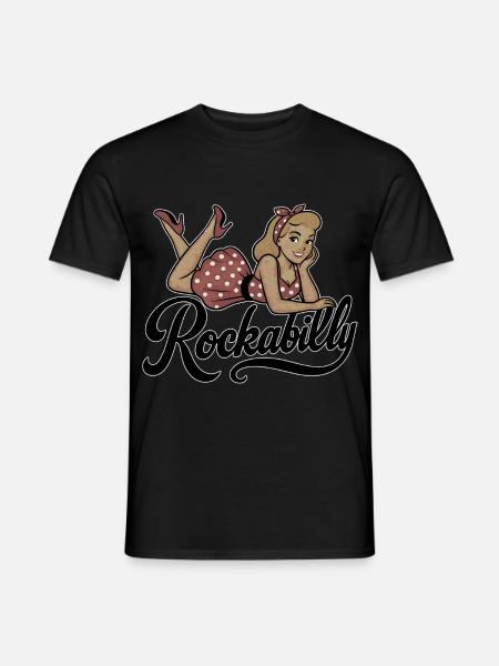 Rockabilly Frau 50er liegend Petticoat Geschenk - Männer T-Shirt - Schwarz