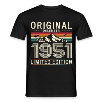 75th Birthday Original December Born 1951 - Men's T-Shirt - black - Front - AI Model Male 178 light (178cm)