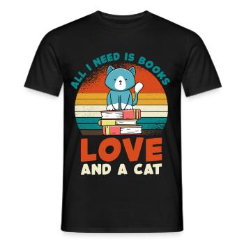 Love for books and cats - Men's T-Shirt - black - Front - AI Model Male 178 light (178cm)