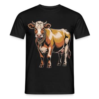 Cow with Bandana – Rustic Illustration - Men's T-Shirt - black - Front - AI Model Male 178 light (178cm)