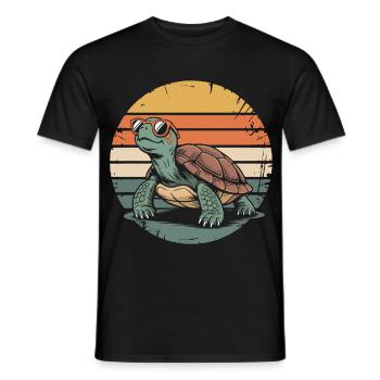 Tortue Rétro du Coucher de Soleil - T-shirt homme - noir - Devant - AI Model Male 178 light (178cm)