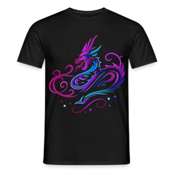 Mystical tribal dragon in neon colors - Men's T-Shirt - black - Front - AI Model Male 178 light (178cm)