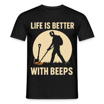 Das Leben ist besser mit Pieptönen, Metall-Detektierenden Schatz. - Männer T-Shirt - Schwarz - Vorne - AI Model Male 178 light (178cm)