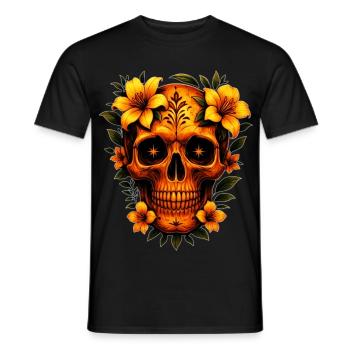 Totenkopf mit Blumen  - Männer T-Shirt - Schwarz - Vorne - AI Model Male 178 light (178cm)