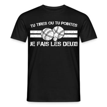 Pétanque Tire ou Passe: Je Fais les Deux - T-shirt homme - noir - Devant - AI Model Male 178 light (178cm)