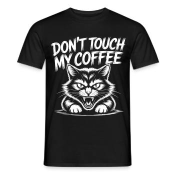 Coffee warning with angry cat - Men's T-Shirt - black - Front - AI Model Male 178 light (178cm)