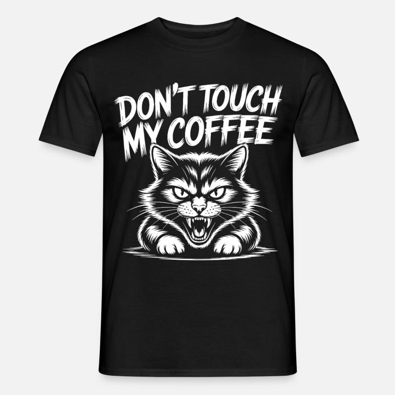 Kaffee Warnung mit wütender Katze - Männer T-Shirt - Schwarz