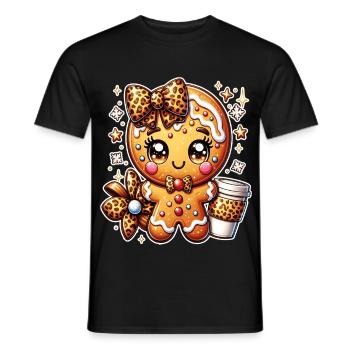 Noël de Noël en coquette de léopard en pain d’épices - T-shirt homme - noir - Devant - AI Model Male 178 light (178cm)