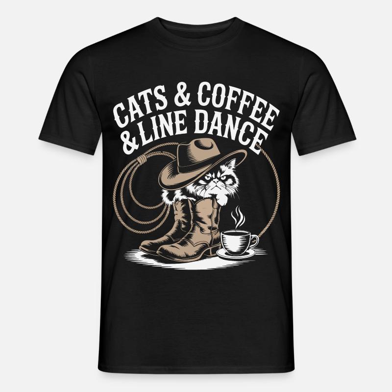 Katzen Kaffee Line Dance - Männer T-Shirt - Schwarz