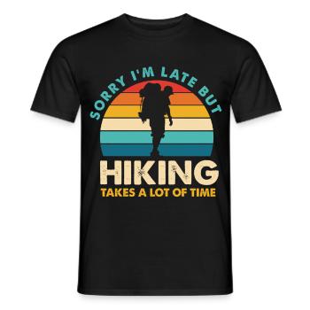 Hiking saying: Sorry, I'm late - Men's T-Shirt - black - Front - AI Model Male 178 light (178cm)