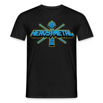 Logo 3D de guitare heavy metal et baguettes de batterie - T-shirt homme - noir - Devant - AI Model Male 178 light (178cm)