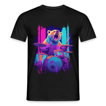 Wild Bear on Drums - Rock Drummer Gift - Men's T-Shirt - black - Front - AI Model Male 178 light (178cm)