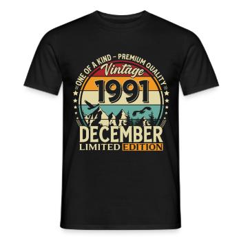 34th Birthday Vintage December Vintage 1991 - Men's T-Shirt - black - Front - AI Model Male 178 light (178cm)
