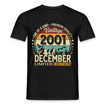 24th Birthday Vintage December Vintage 2001 - Men's T-Shirt - black - Front - AI Model Male 178 light (178cm)