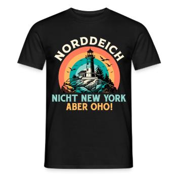 NORDDEICH NICHT NEW YORK ABER OHO Lustiges - Männer T-Shirt - Schwarz - Vorne - AI Model Male 178 light (178cm)