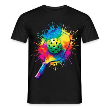 Pickleball Splash Art - Racket & Colored Ball - Men's T-Shirt - black - Front - AI Model Male 178 light (178cm)